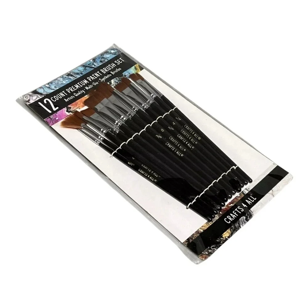 CRAFTS 4 ALL ~ 12 COUNT PREMIUM PAINT‎ BRUSH SET ~ Synthetic Bristles NEW SEALED